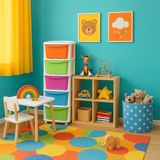 Container pentru jucării cu 5 sertare pe roți