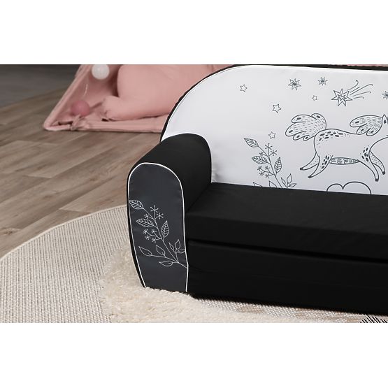 Canapea pentru copii Unicorn - alb-negru