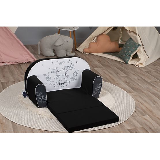 Canapea pentru copii Unicorn - alb-negru