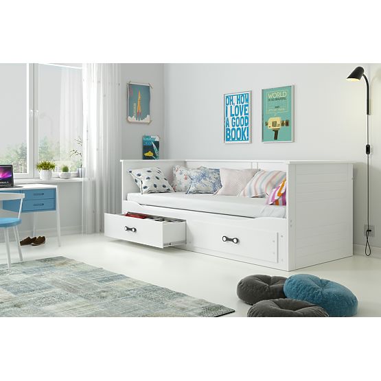 Patul pliabil pentru copii HERMES cu spatele - alb