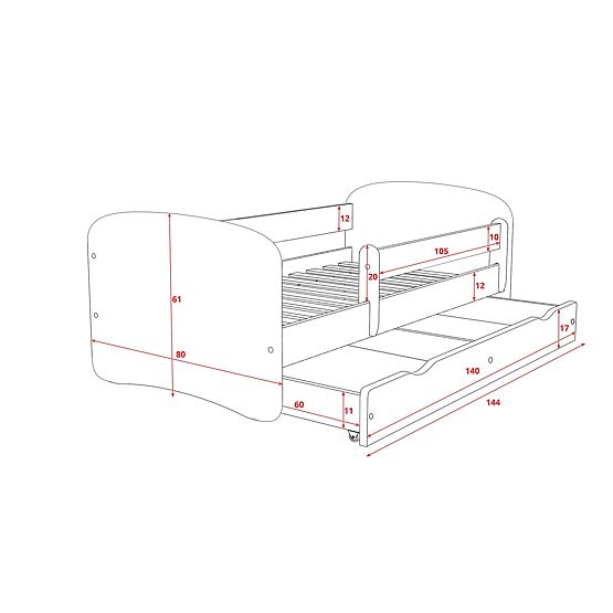 Pat pentru copii cu barieră Ourbaby - excavator - alb