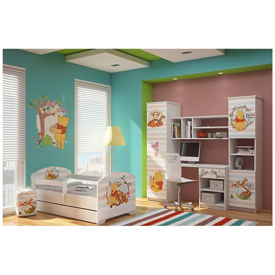 copii pat cu barieră - ursuleț bah și tigru - decor norvegiană pin