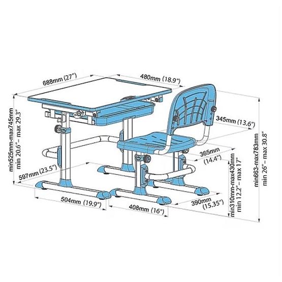 copilăresc scris masă + scaun Cubby de lup - albastru