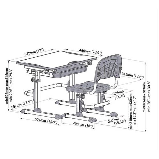 copilăresc scris masă + scaun Cubby de lup - gri