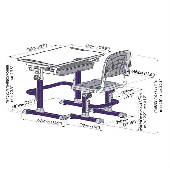 copilăresc scris masă + scaun Cubby de lup - violet
