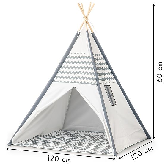 Cort pentru copii Teepee - gri-alb