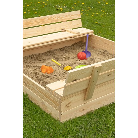 Ladă de nisip pentru copii cu bănci - 120x120 cm