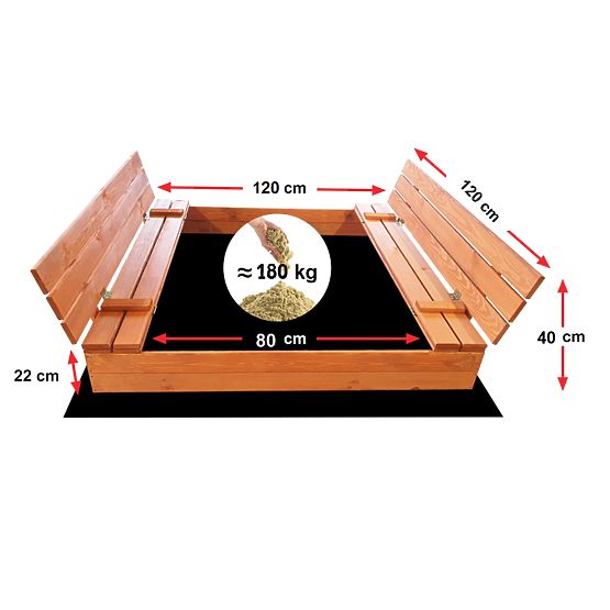 Ladă de nisip pentru copii cu bănci - 120x120 cm