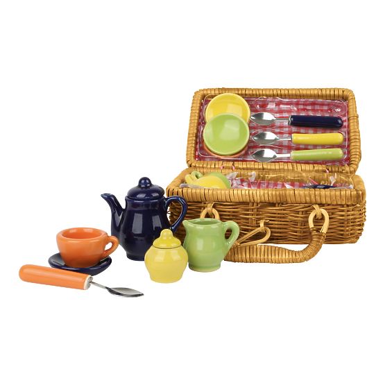 Coș mic de picnic pentru picioare cu vase colorate din ceramică