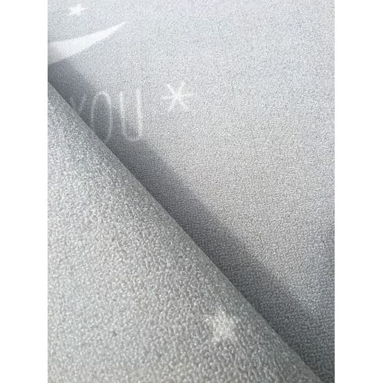 Covor copii cu mesaj și model cu lună gri-argintiu/alb