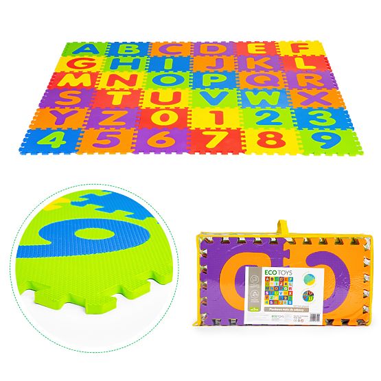 Covor mare din spumă EVA pentru copii litere cifre 178x178 cm 36 bucăți ECOTOYS