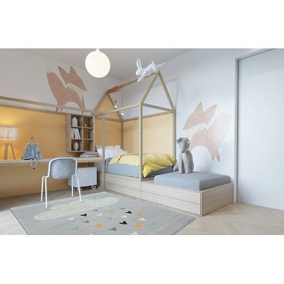 Covor PASTEL 18409/652 - Nor inimă PASĂRE Gri CREM turcoaz