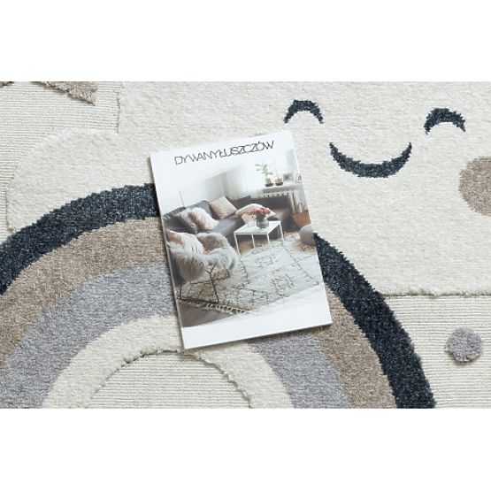 Covor rotund YOYO EY78 alb / bej - Nor, Curcubeu, puncte pentru copii, structural, senzorial cu fran