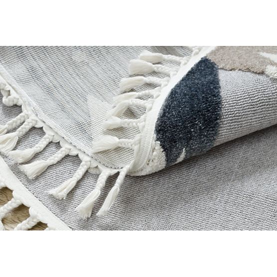 Covor rotund YOYO EY81 gri/alb - Urs, munți pentru copii, structural, senzorial, cu franjuri