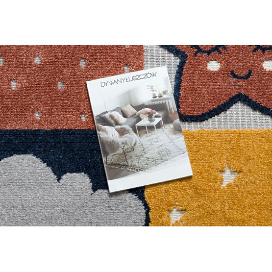 Covor YOYO GD52 gri/galben - stele, nori, patchwork pentru copii, structural, senzorial cu franjuri