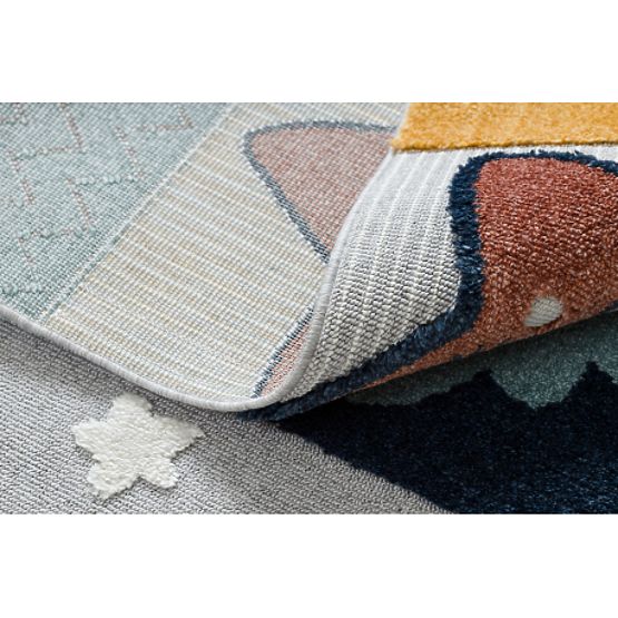 Covor YOYO GD52 gri/galben - stele, nori, patchwork pentru copii, structural, senzorial cu franjuri