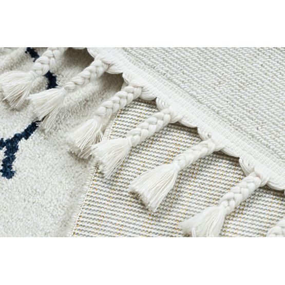 Covor YOYO GD63 alb / albastru închis - Nor, picături pentru copii, structural, senzorial Franjuri