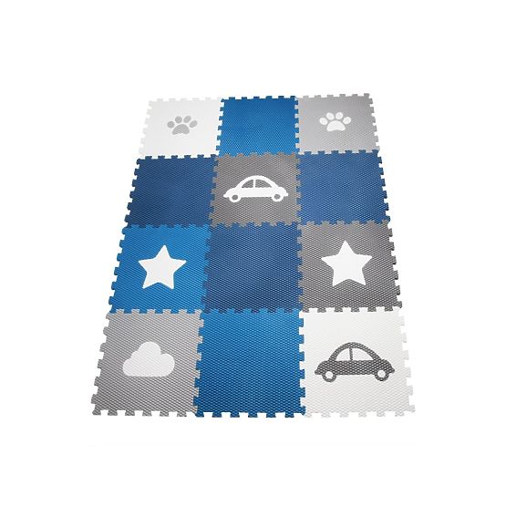 Covoraș de joacă din spumă 12 buc - Nor, mașină, pantof, stele