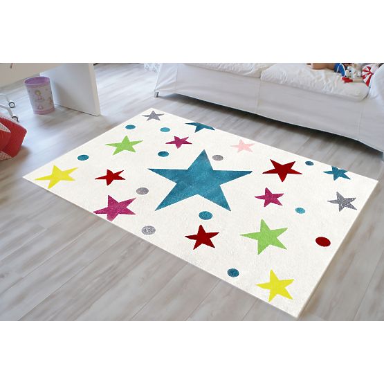 Covoras pentru copii - Crem/Multicolor Stelute