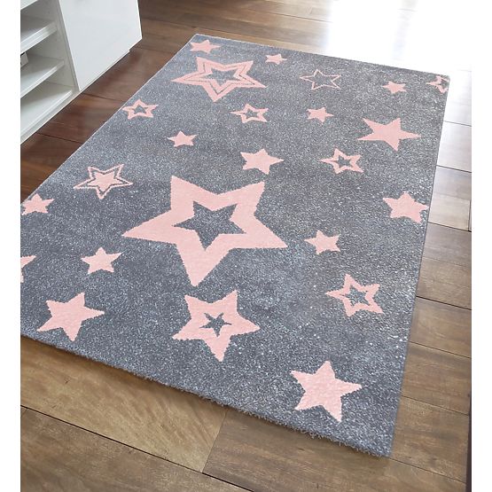 Covoras pentru copii gri-argintiu / roz STARLIGHT