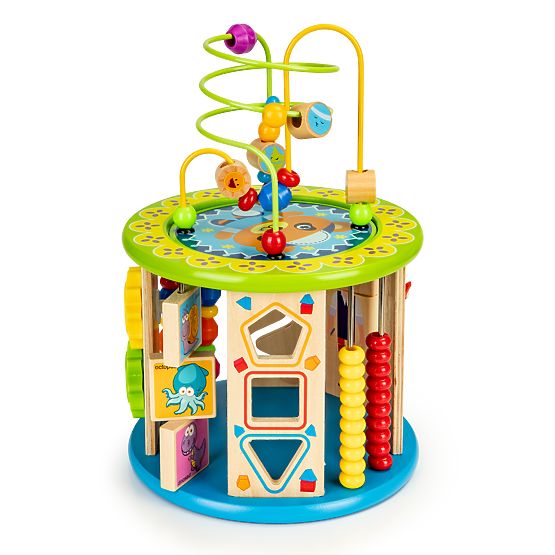 Cub educațional din lemn cu jocuri și cuburi pescuit ECOTOYS