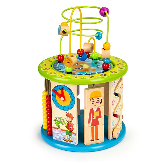 Cub educațional din lemn cu jocuri și cuburi pescuit ECOTOYS