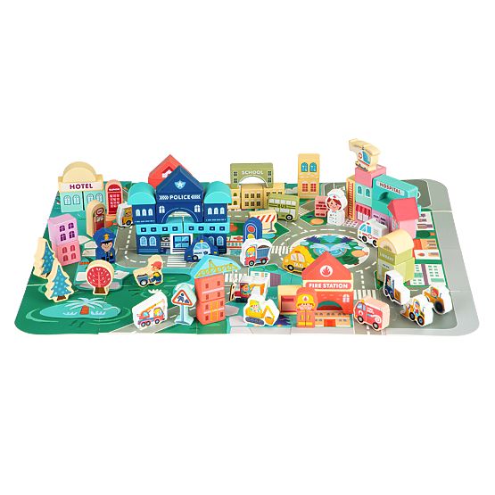 Cuburi educative din lemn oraș cu suport 121 piese ECOTOYS