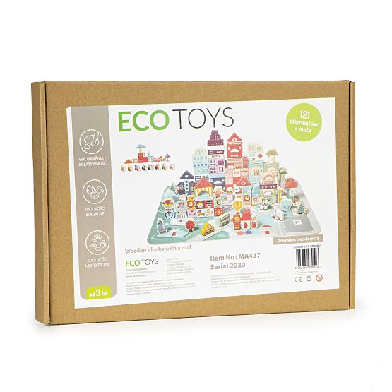 Cuburi educative din lemn oraș cu suport 121 piese ECOTOYS
