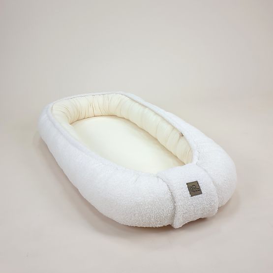 Cuib pentru copii Teddy din muselină și material de tip lână - ecru