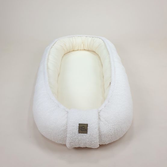 Cuib pentru copii Teddy din muselină și material de tip lână - ecru