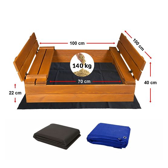 Lada de nisip cu capac și bănci 100x100 cm