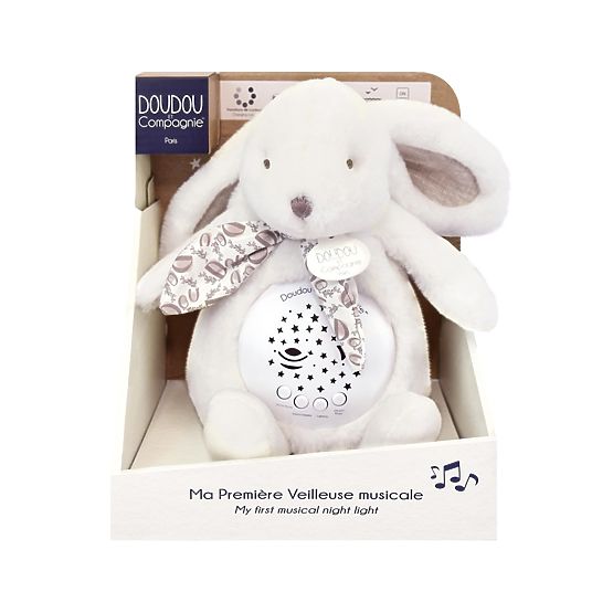 Cutie muzicală cu proiecție Iepuraș alb Doudou
