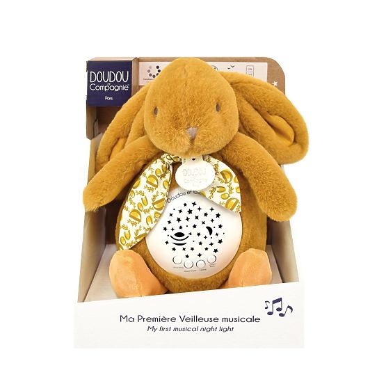 Cutiuță muzicală cu proiecție Iepuraș maro Doudou