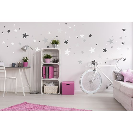 decorare pe perete - stele gri / alb