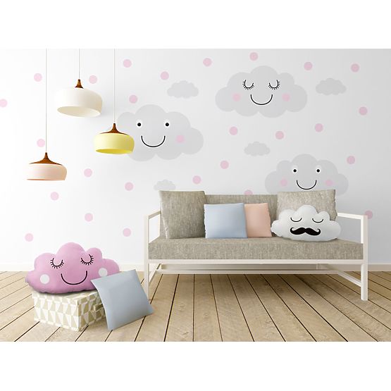 Decorațiuni de perete-nori veseli și puncte roz