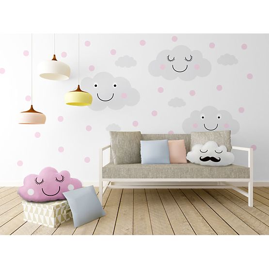 Decorațiuni de perete-nori veseli și puncte roz