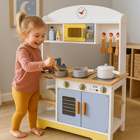 Bucătărie pentru copii cu cuptor, mașină de spălat, cuptor cu microunde și 12 accesorii ECOTOYS