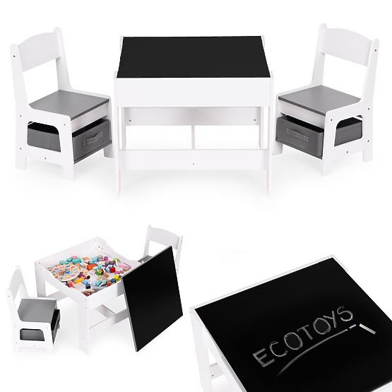 Set de mobilier pentru copii masă + 2 scaune cu tablă ECOTOYS
