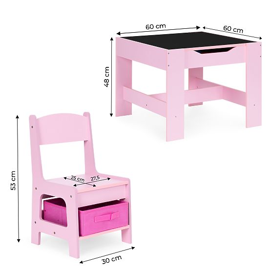 Set mobilier pentru copii masă + 2 scaune tablă roz ECOTOYS