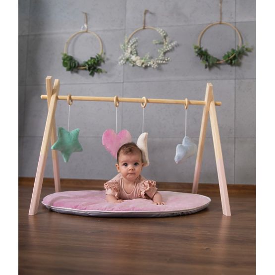 Bara din lemn Skandi + pad pentru joc - albastru ocean