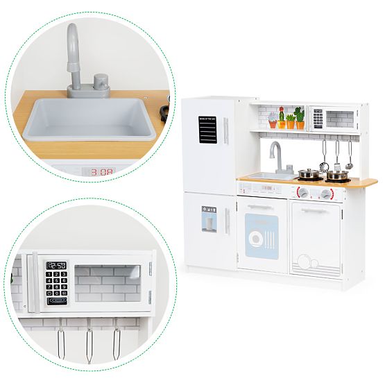 Bucătărie din lemn pentru copii cu lumină LED + oale ECOTOYS