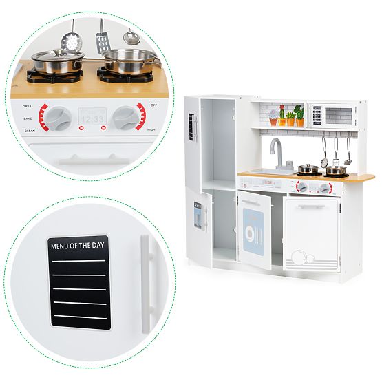 Bucătărie din lemn pentru copii cu lumină LED + oale ECOTOYS