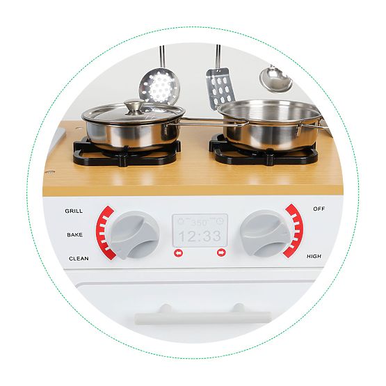 Bucătărie din lemn pentru copii cu lumină LED + oale ECOTOYS