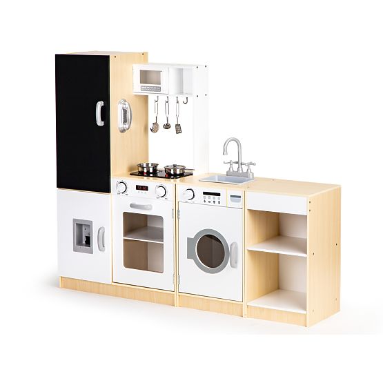 Bucătărie din lemn pentru copii segmente independente XXL tablă + LED ECOTOYS