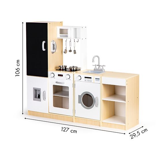 Bucătărie din lemn pentru copii segmente independente XXL tablă + LED ECOTOYS