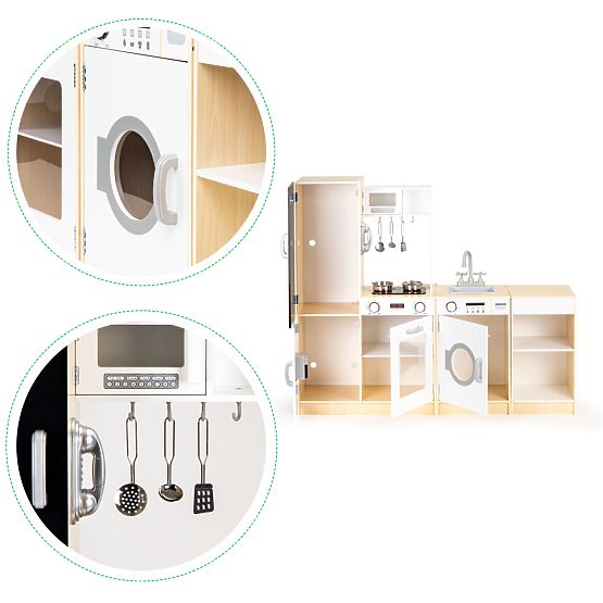 Bucătărie din lemn pentru copii segmente independente XXL tablă + LED ECOTOYS