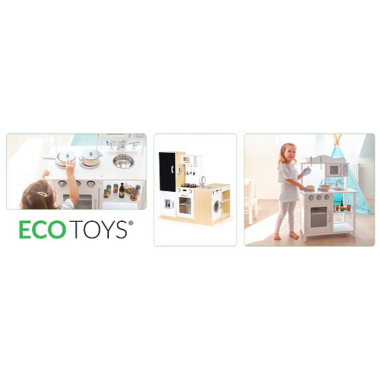 Bucătărie din lemn pentru copii segmente independente XXL tablă + LED ECOTOYS