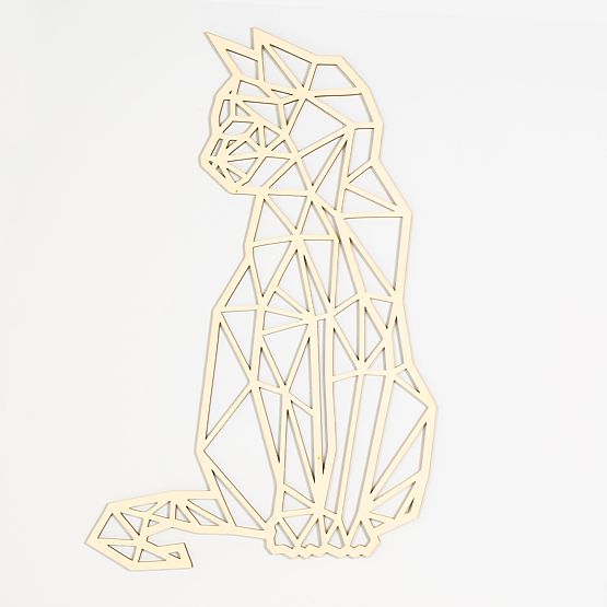 Pictura geometrica din lemn - Cat - diferite culori culoare: natural