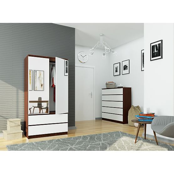 DULAP CU 2 UȘI, 2 SERTARE, 2 OGLINZI, 90 cm, WENGE / ALB