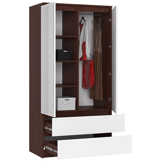 DULAP CU 2 UȘI, 2 SERTARE, 2 OGLINZI, 90 cm, WENGE / ALB